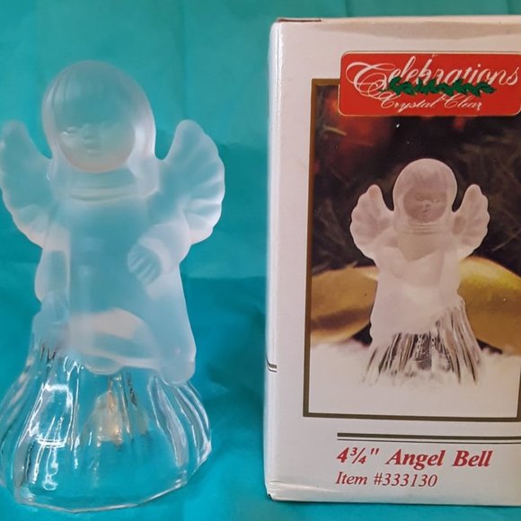 CELEBRATIONS CRYSTAL CLEAR 4 3/4" ANGEL BELL - FROSTED GLASS ITEM #333130 - BOX - Picture 1 of 5